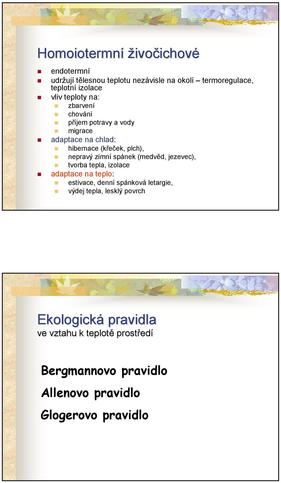 spánek (medvěd, jezevec), tvorba tepla, izolace adaptace na teplo: estivace, denní spánková letargie, výdej tepla,