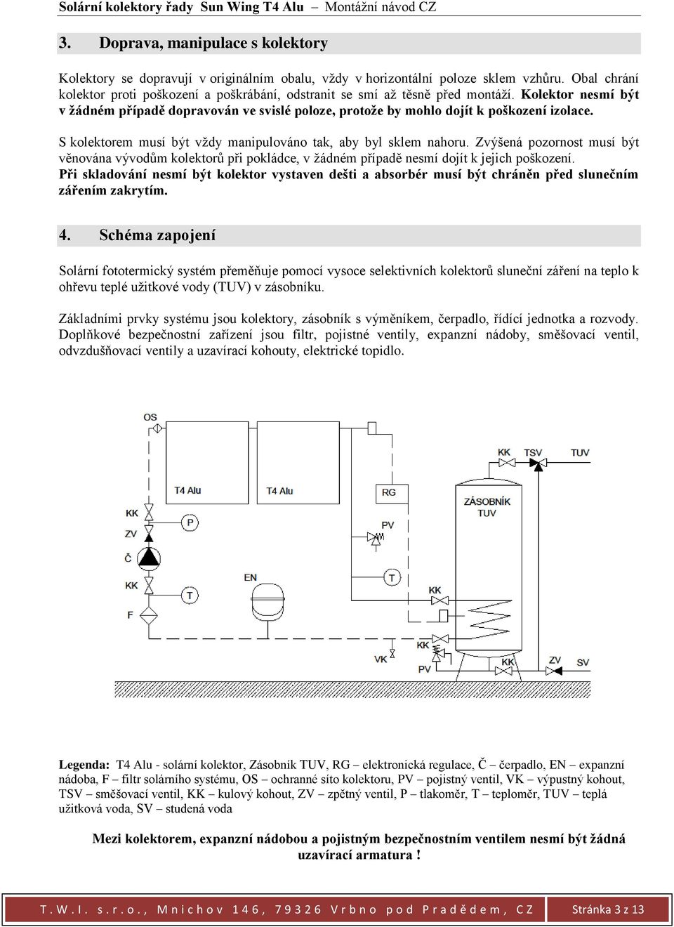 S kolektorem musí být vždy manipulováno tak, aby byl sklem nahoru. Zvýšená pozornost musí být věnována vývodům kolektorů při pokládce, v žádném případě nesmí dojít k jejich poškození.