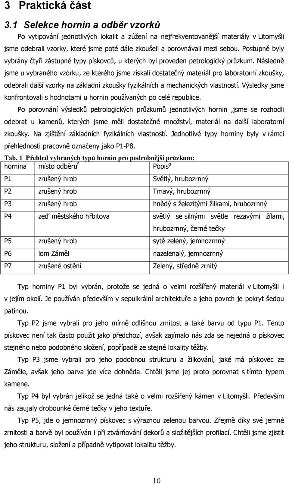 Postupně byly vybrány čtyři zástupné typy pískovců, u kterých byl proveden petrologický průzkum.