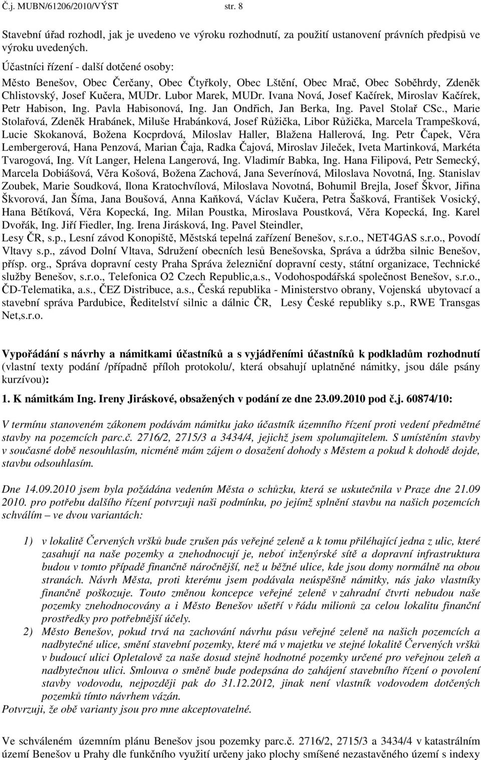 Ivana Nová, Josef Kačírek, Miroslav Kačírek, Petr Habison, Ing. Pavla Habisonová, Ing. Jan Ondřich, Jan Berka, Ing. Pavel Stolař CSc.