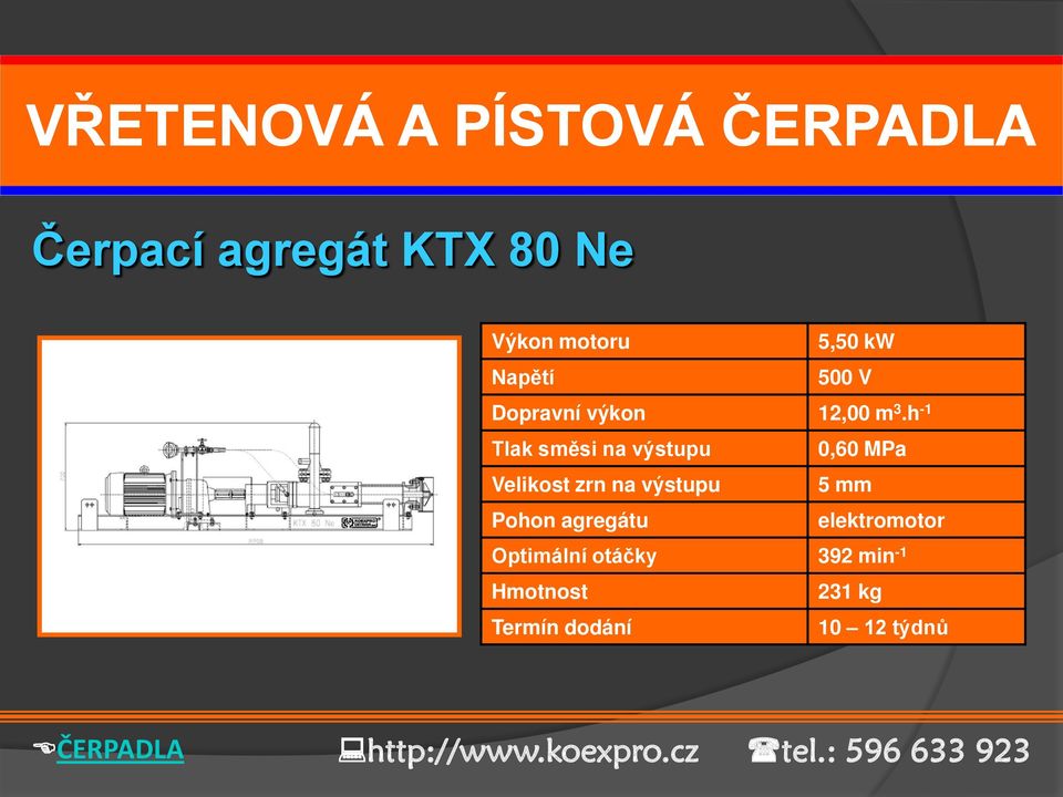 h -1 Tlak směsi na výstupu 0,60 MPa Velikost zrn na výstupu 5 mm