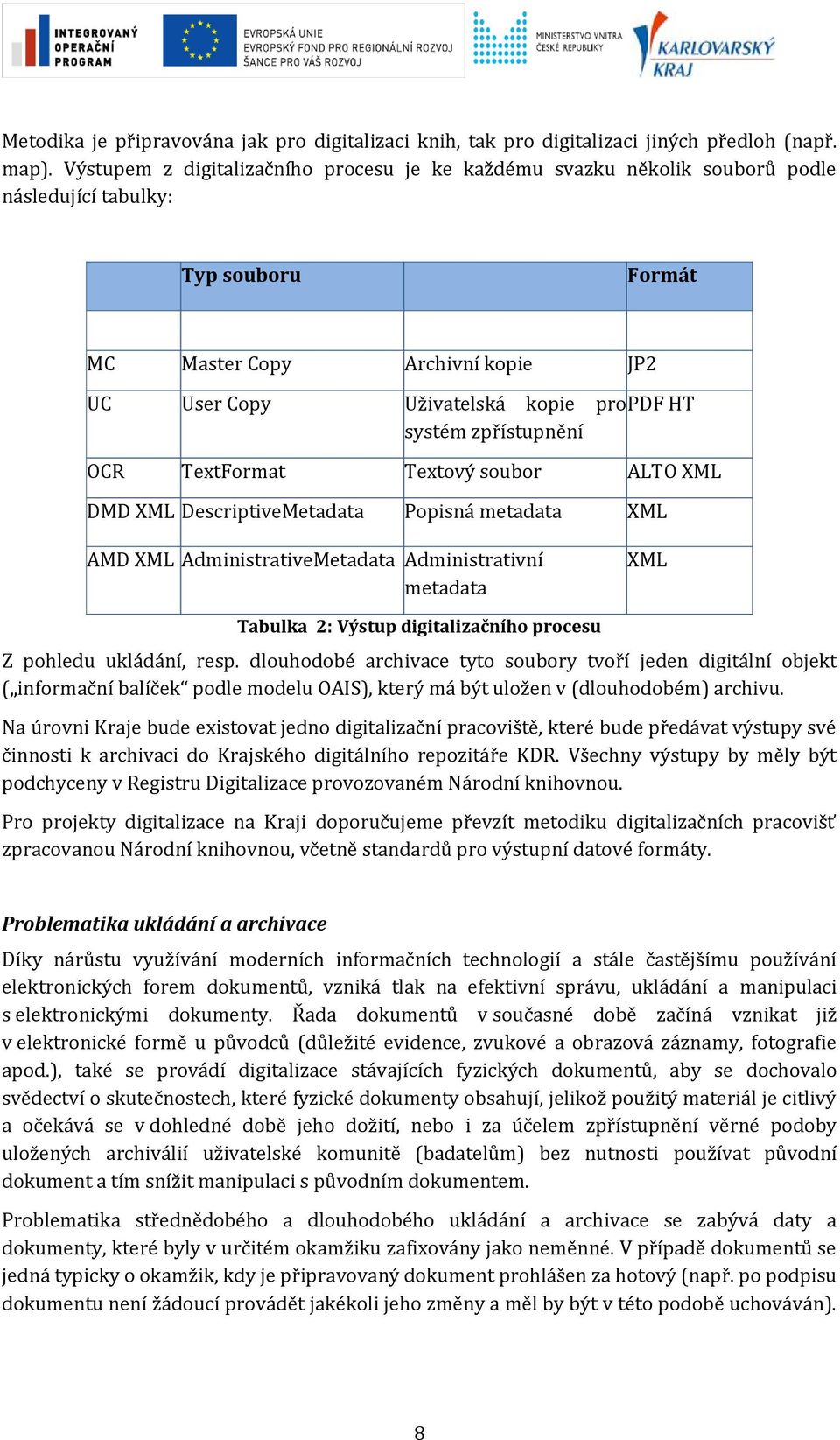 systém zpřístupnění OCR TextFormat Textový soubor ALTO XML DMD XML DescriptiveMetadata Popisná metadata XML AMD XML AdministrativeMetadata Administrativní metadata XML Tabulka 2: Výstup