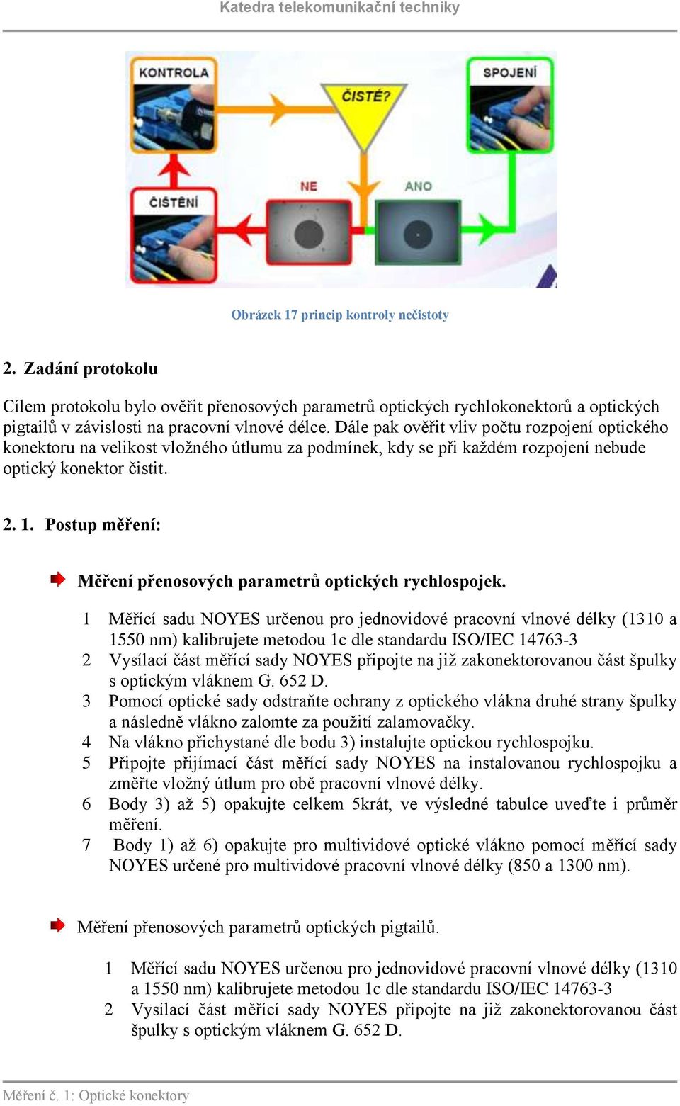 Postup měření: Měření přenosových parametrů optických rychlospojek.