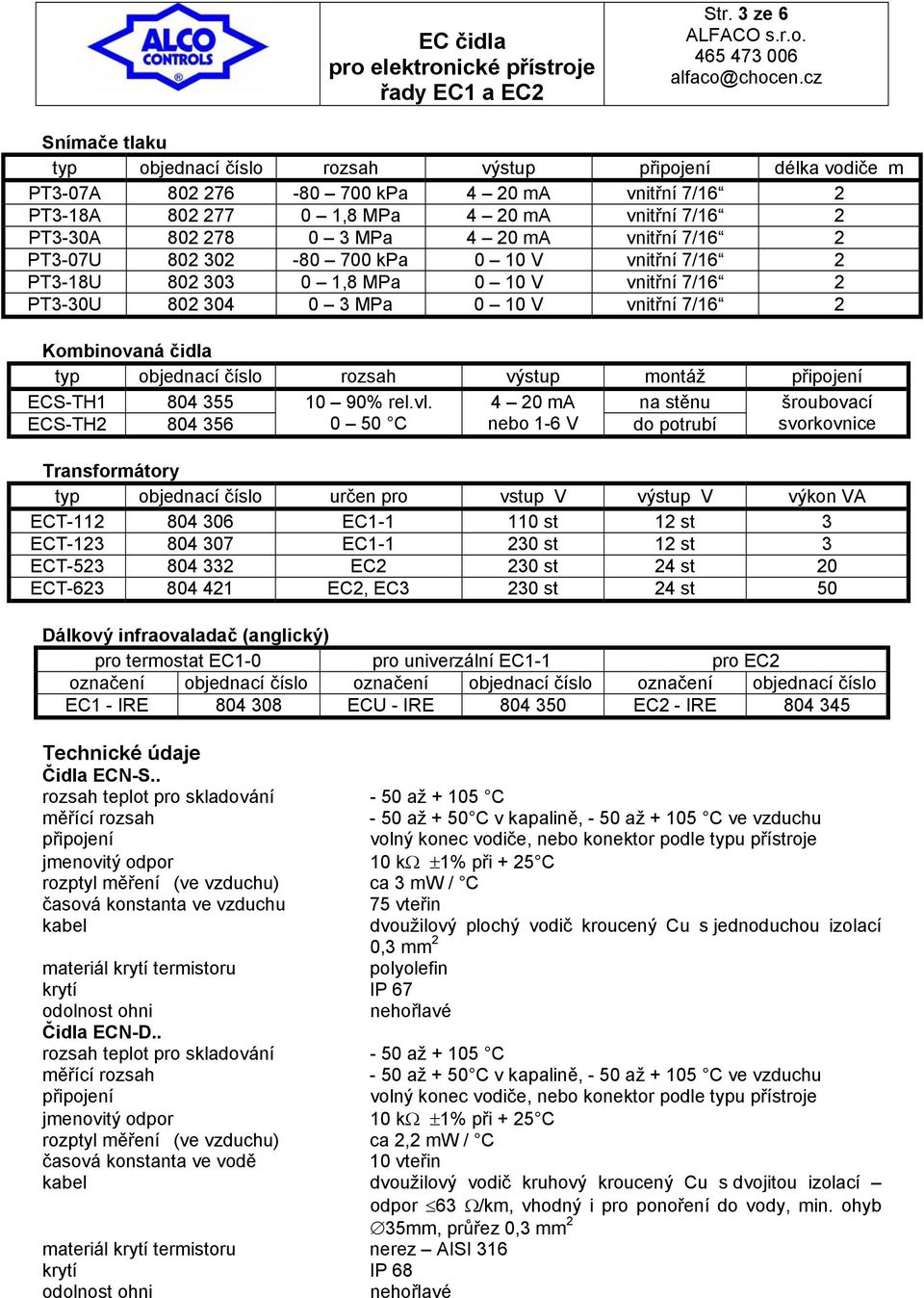 číslo rozsah výstup montáž ECS-TH1 804 355 10 90% rel.vl.