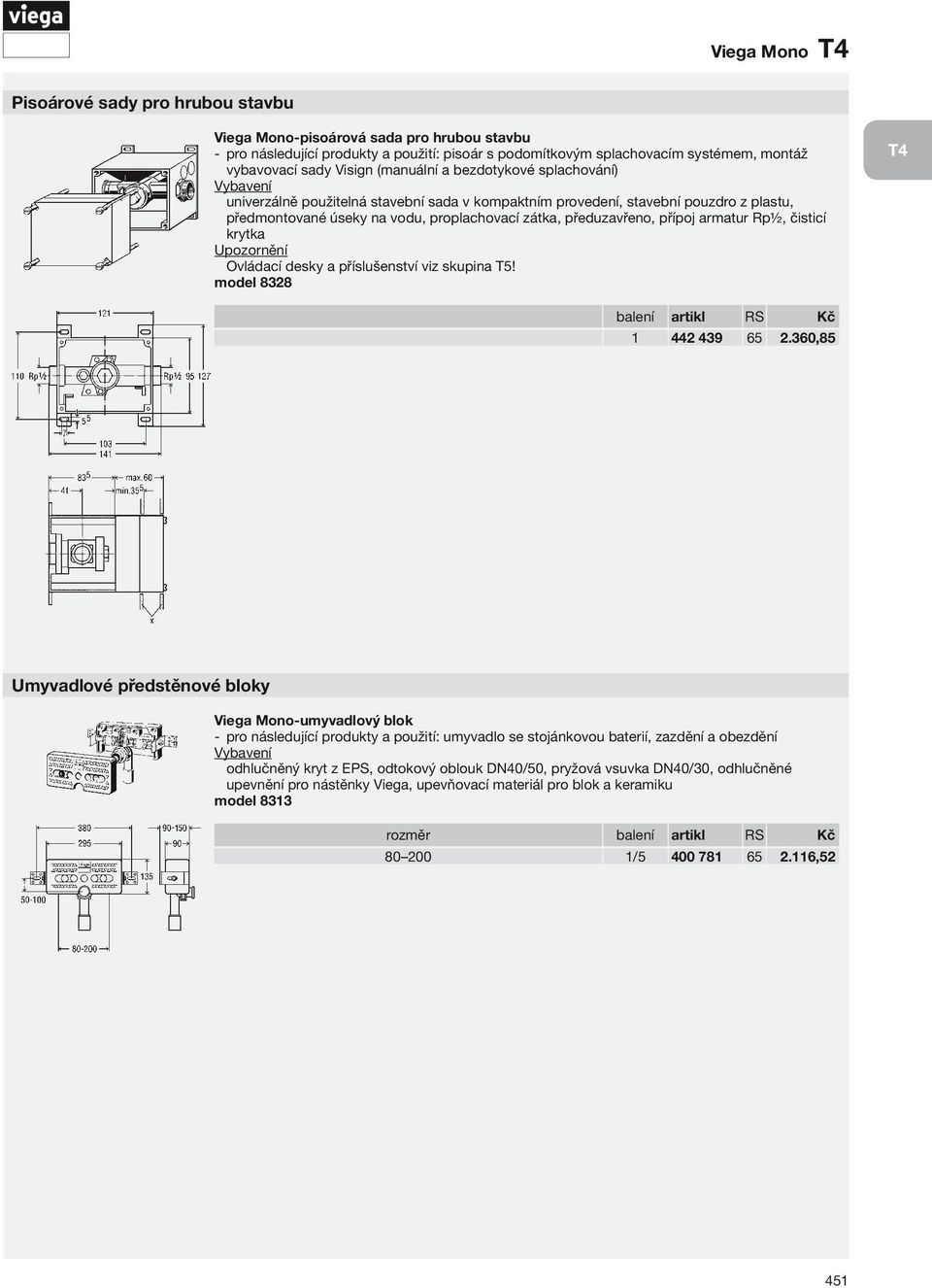 přípoj armatur Rp½, čisticí krytka Ovládací desky model 8328 T4 1 442 439 65 2.