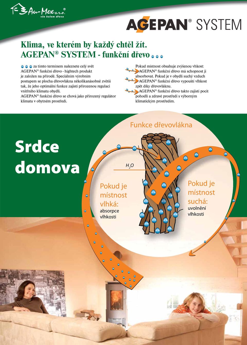 AGEPAN funkční dřevo se chová jako přirozený regulátor klimatu v obytném prostředí. Pokud místnost obsahuje zvýšenou vhkost: --- AGEPAN funkční dřevo má schopnost ji absorbovat.