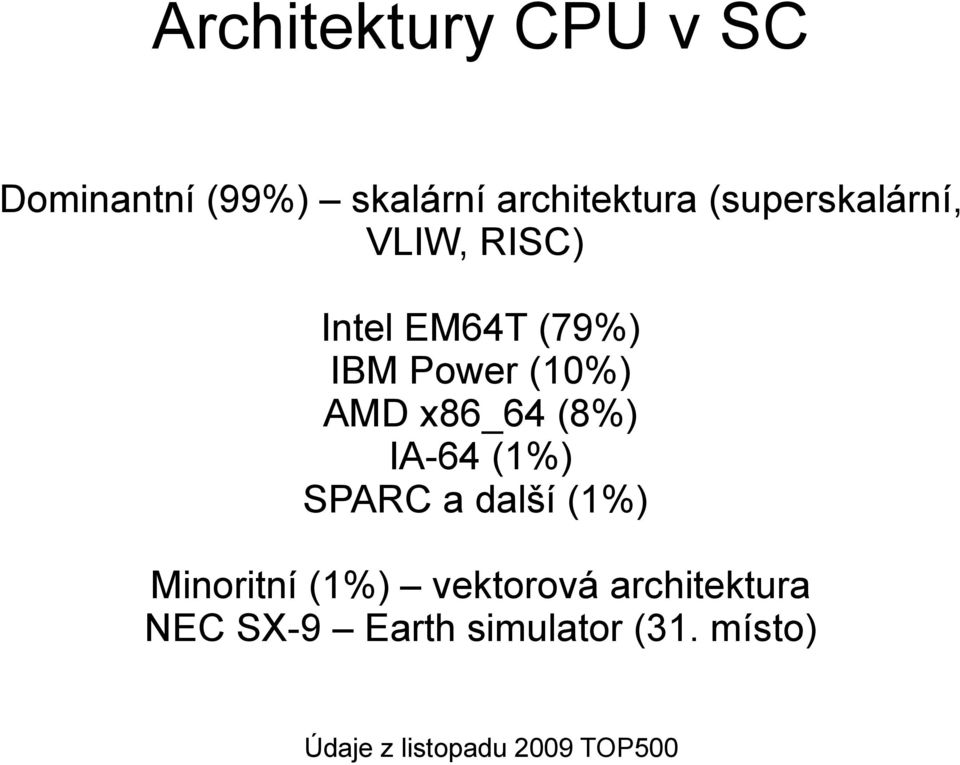 x86_64 (8%) IA-64 (1%) SPARC a další (1%) Minoritní (1%) vektorová