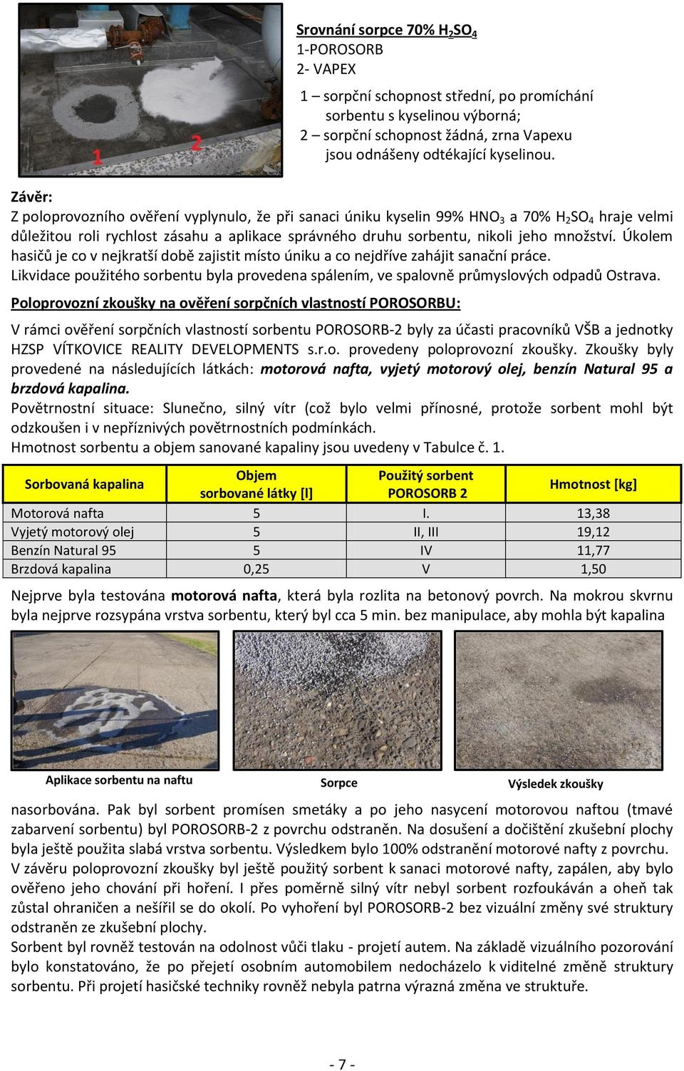 Úkolem hasičů je co v nejkratší době zajistit místo úniku a co nejdříve zahájit sanační práce. Likvidace použitého sorbentu byla provedena spálením, ve spalovně průmyslových odpadů Ostrava.