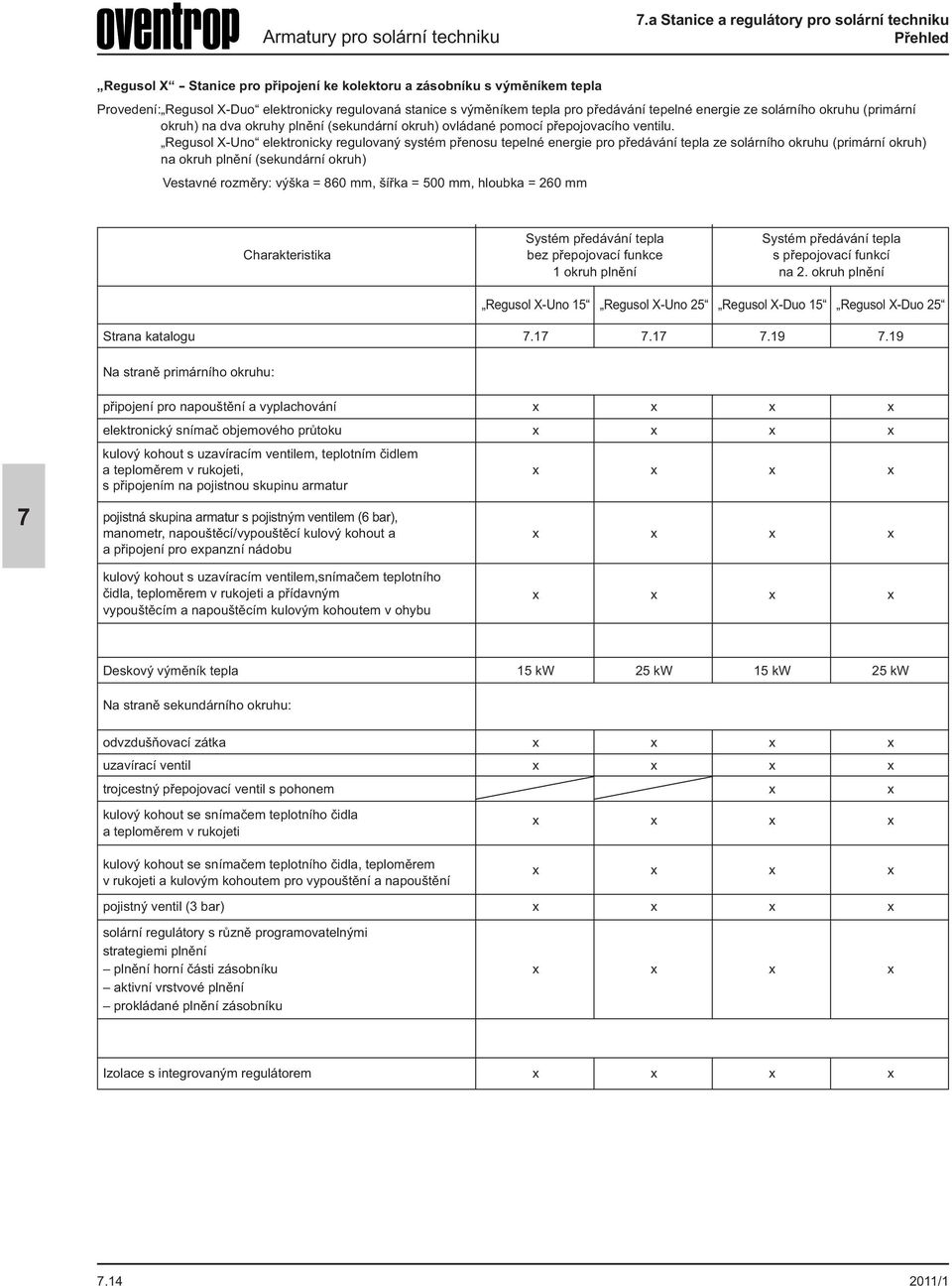 Regusol X-Uno elektronicky regulovaný systém přenosu tepelné energie pro předávání tepla ze solárního okruhu (primární okruh) na okruh plnění (sekundární okruh) Vestavné rozměry: výška = 860 mm,