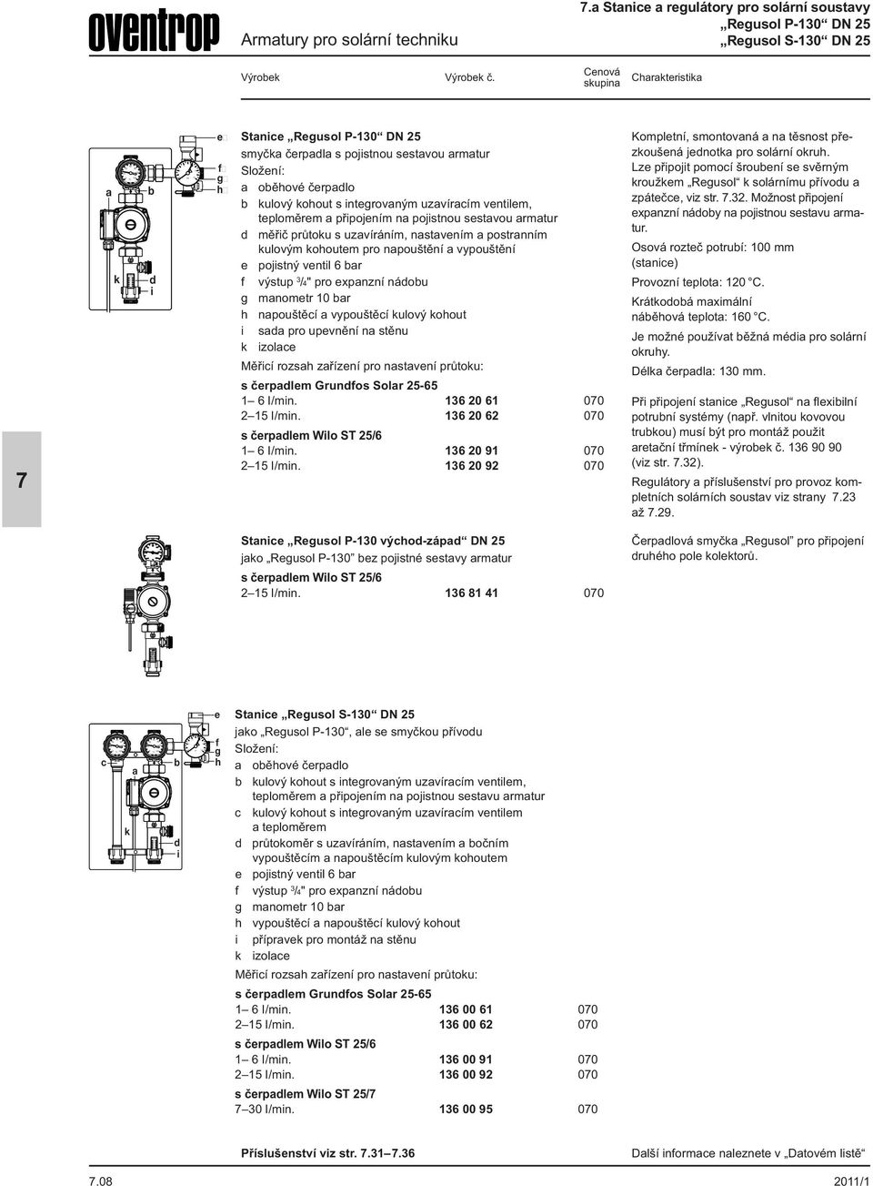 Charakteristika a 0 C k 2 b d i e f g h Stanice Regusol P-130 DN 25 smyčka čerpadla s pojistnou sestavou armatur Složení: a oběhové čerpadlo b kulový kohout s integrovaným uzavíracím ventilem,