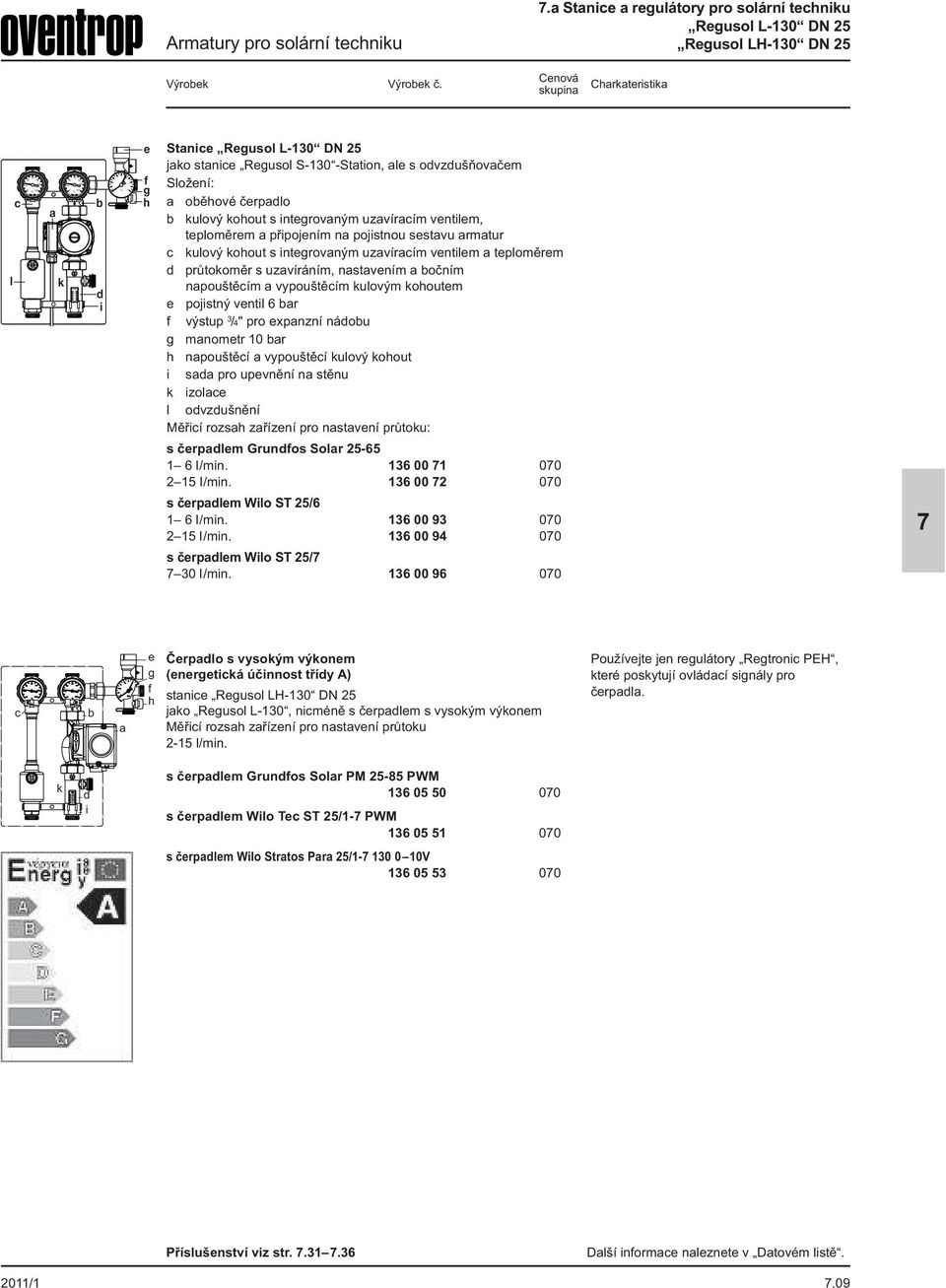 Charkateristika l c 0 C a k 0 C b d i e f g h Stanice Regusol L-130 DN 25 jako stanice Regusol S-130 -Station, ale s odvzdušňovačem Složení: a oběhové čerpadlo b kulový kohout s integrovaným