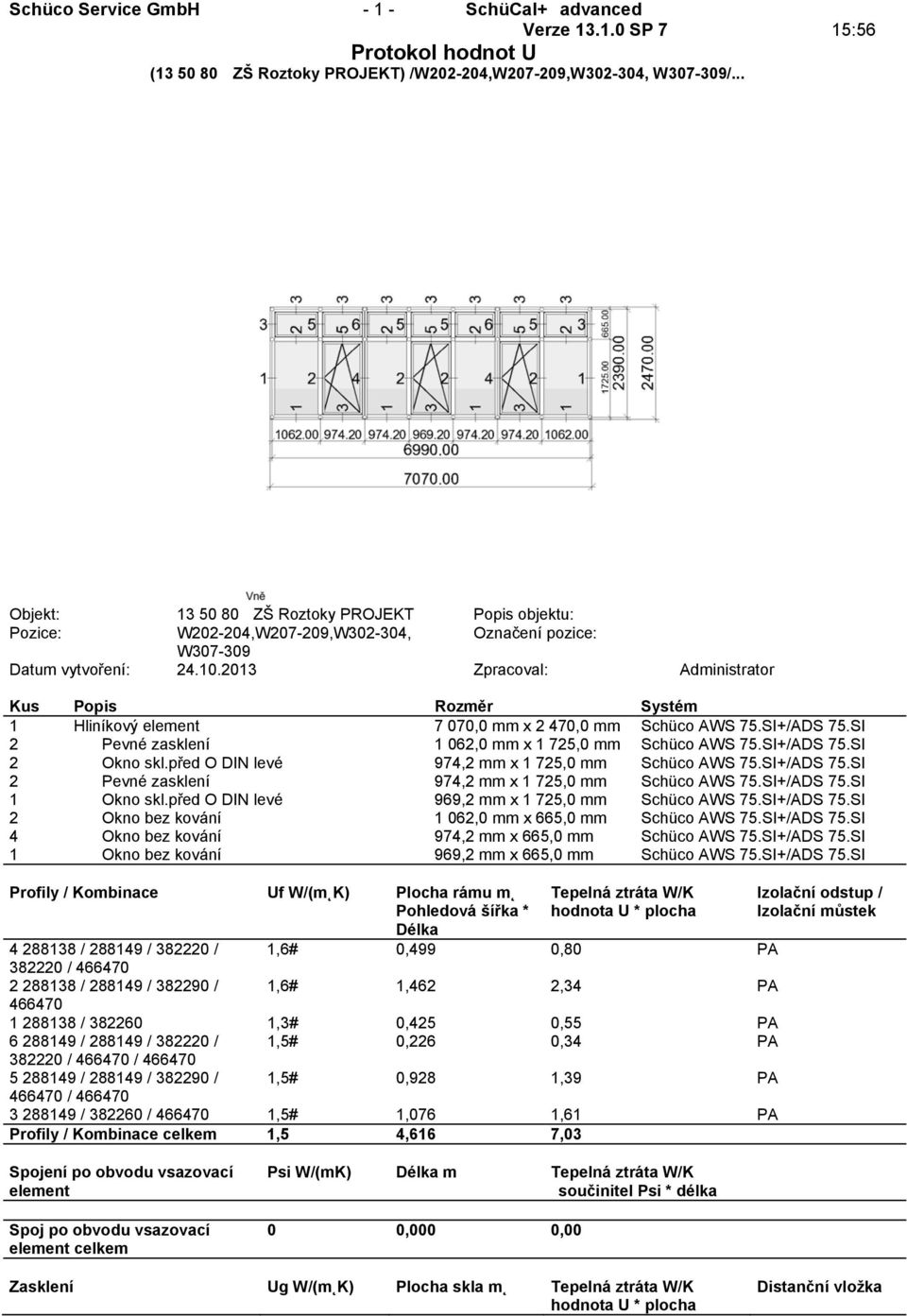 před O DIN levé 974,2 mm x 1 725,0 mm Schüco AWS 75.SI+/ADS 75.SI 2 Pevné zasklení 974,2 mm x 1 725,0 mm Schüco AWS 75.SI+/ADS 75.SI 1 Okno skl.před O DIN levé 969,2 mm x 1 725,0 mm Schüco AWS 75.