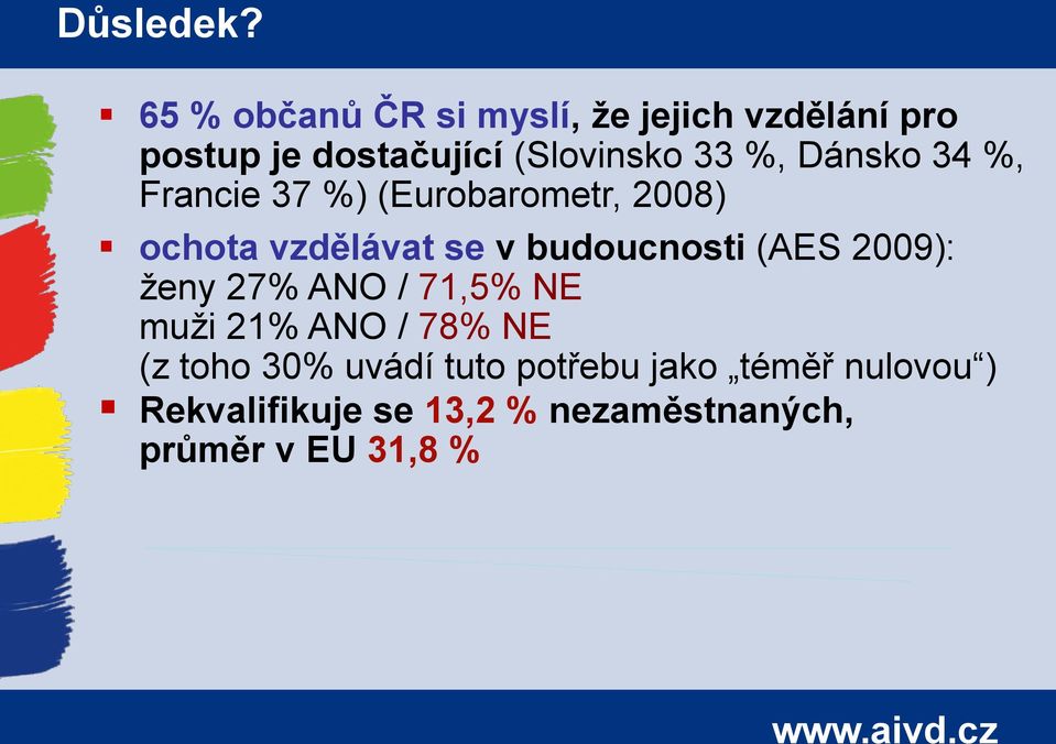 Dánsko 34 %, Francie 37 %) (Eurobarometr, 2008) ochota vzdělávat se v budoucnosti (AES