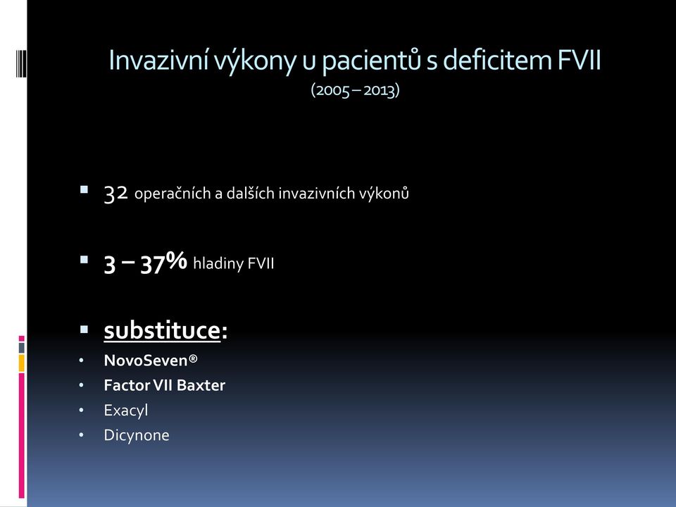 invazivních výkonů 3 37% hladiny FVII