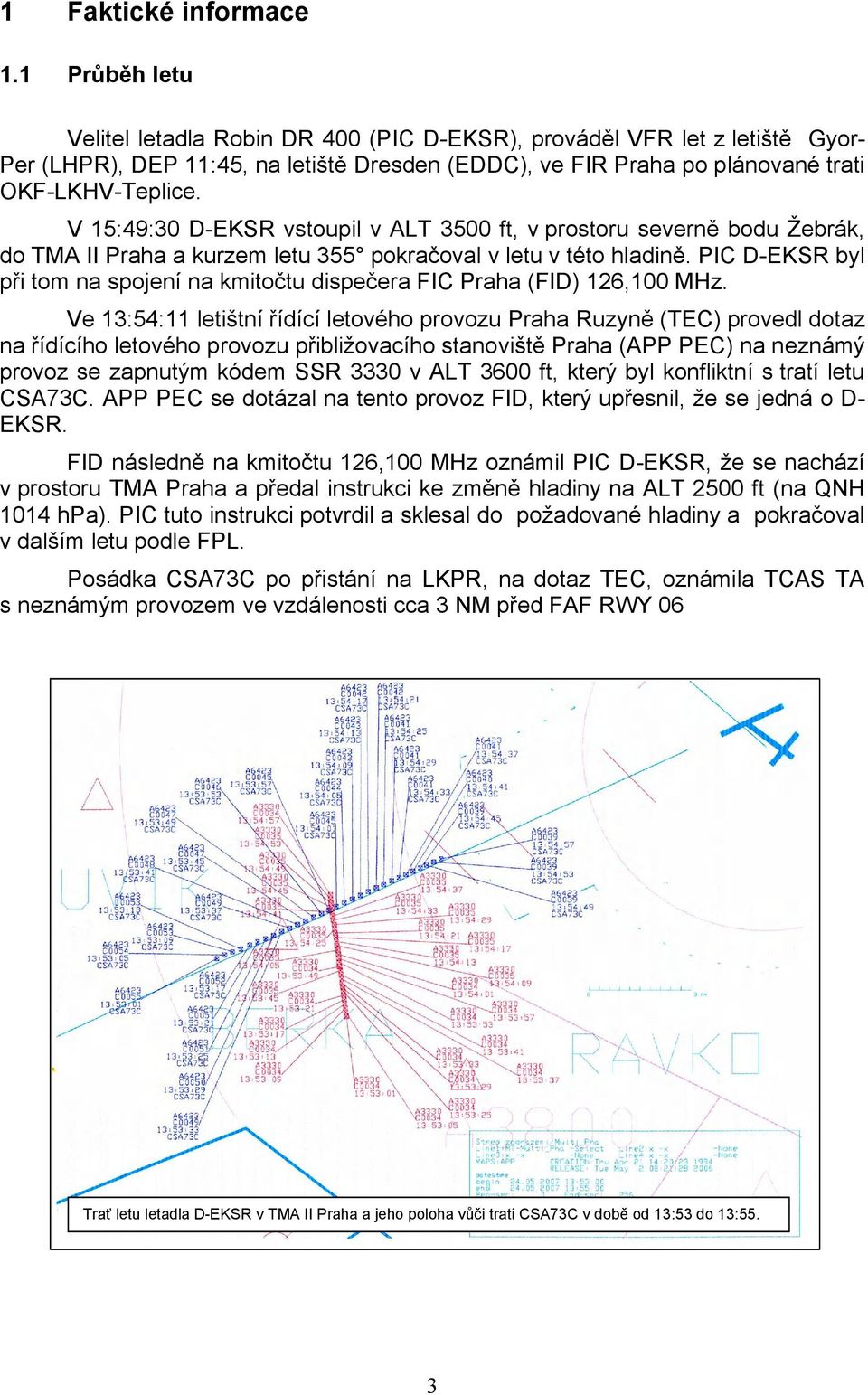 V 15:49:30 D-EKSR vstoupil v ALT 3500 ft, v prostoru severně bodu Žebrák, do TMA II Praha a kurzem letu 355 pokračoval v letu v této hladině.
