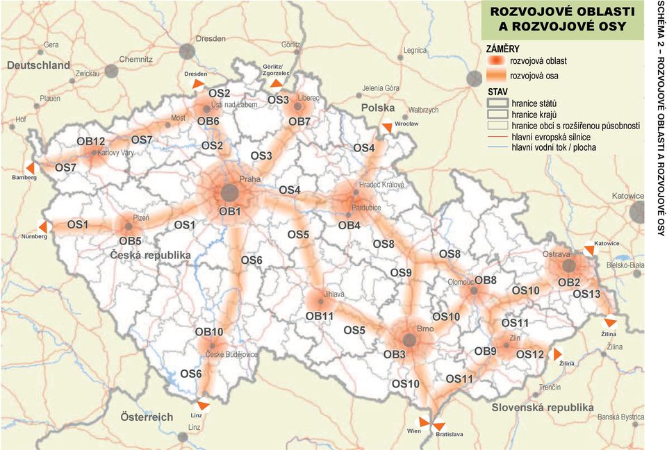 RY rozvojová oblast rozvojová osa STAV hranice stát hranice kraj hranice obcí s rozší enou p sobností hlavní evropská Opolesilnice hlavní vodní tok / plocha OS10 Ostrava OB2 OS13 Katowice Katowice