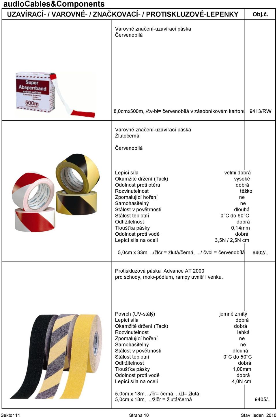 teplotní 0 C do 60 C 0,14mm 3,5N / 2,5N cm 5,0cm x 33m,../ţlčr = ţlutá/černá,../ čvbl = červenobílá 9402/.
