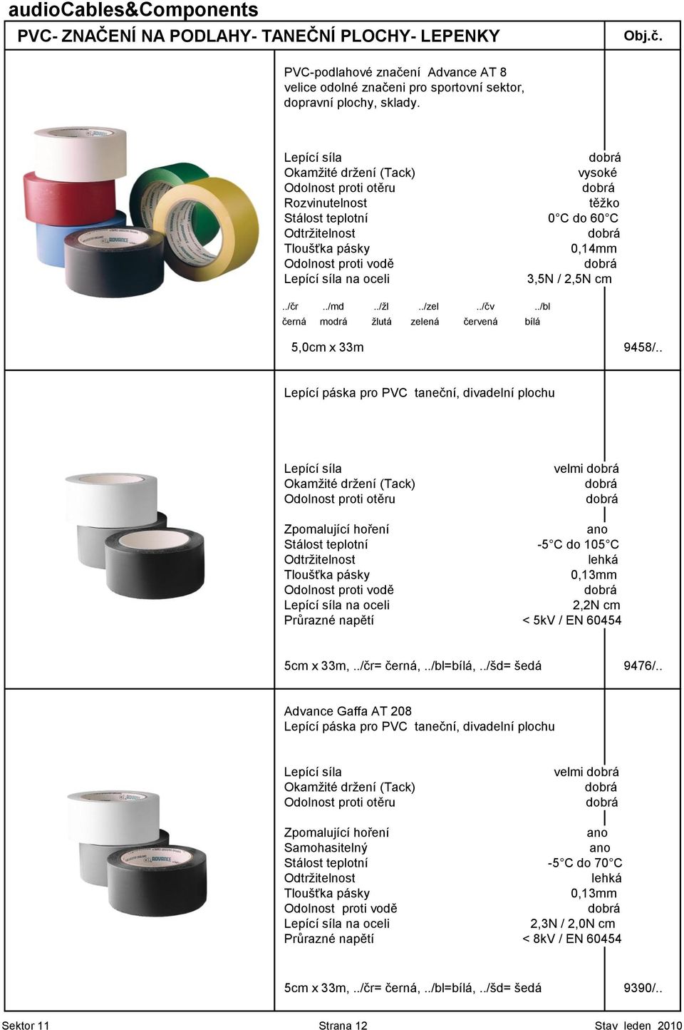 . Lepící páska pro PVC taneční, divadelní plochu velmi Zpomalující hoření ano Stálost teplotní -5 C do 105 C 0,13mm 2,2N cm Průrazné napětí < 5kV / EN 60454 5cm x 33m,../čr= černá,../bl=bílá,.