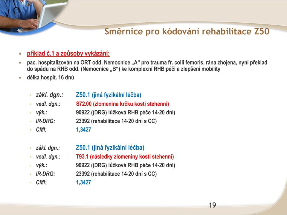 1 (jiná fyzikální léčba) vedl. dgn.: S72.00 (zlomenina krčku kosti stehenní) výk.