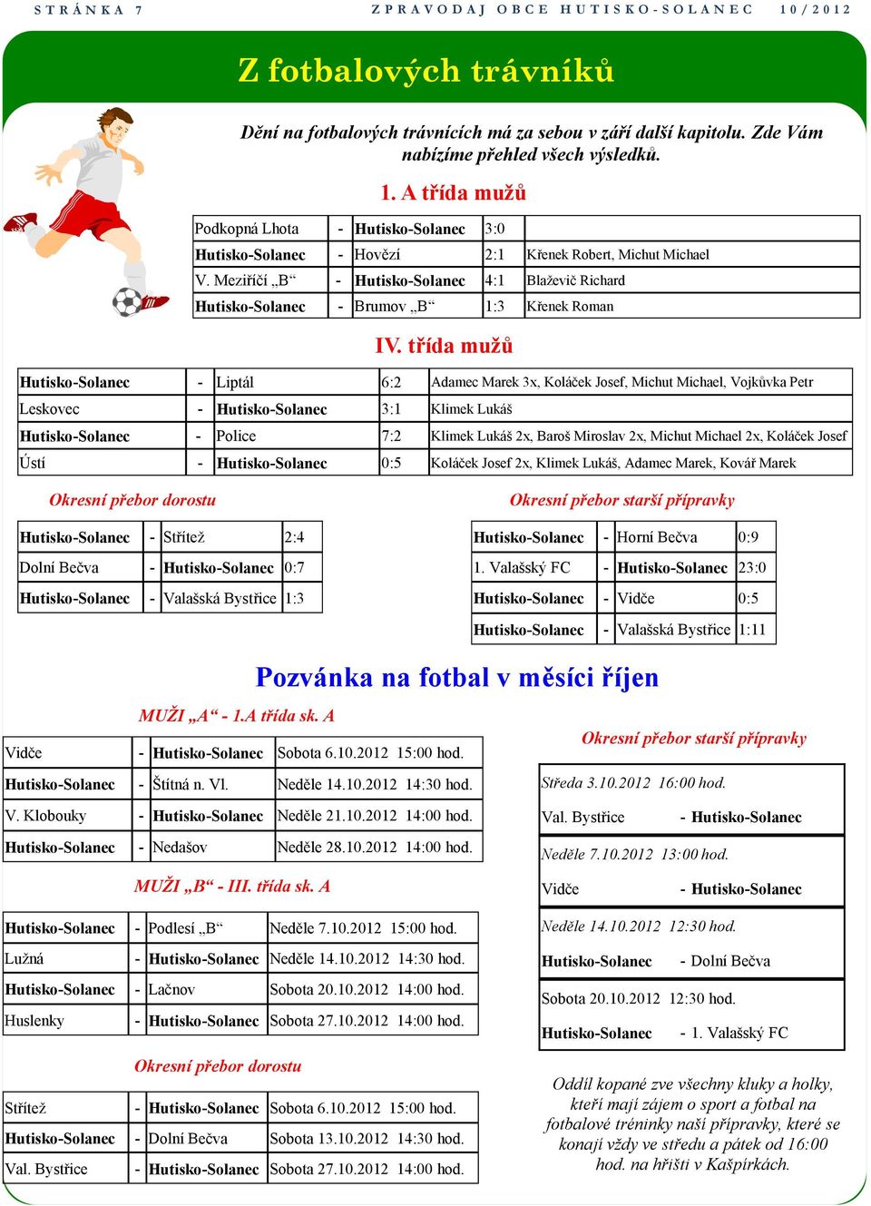 Meziříčí B - Hutisko-Solanec 4:1 Blaževič Richard Hutisko-Solanec - Brumov B 1:3 Křenek Roman IV.