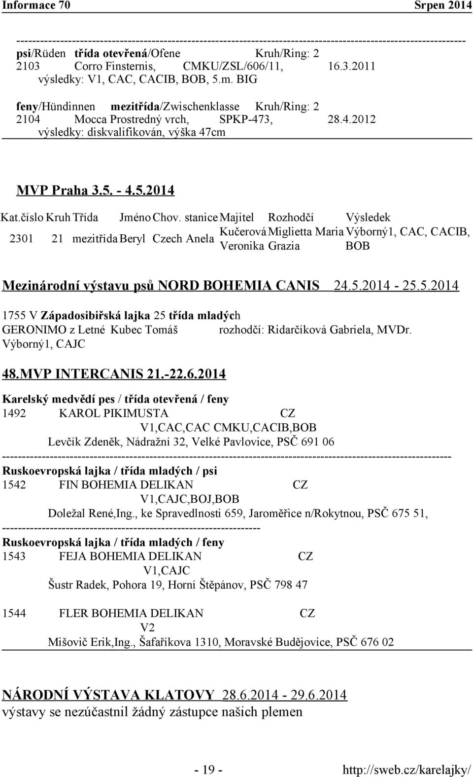 5. - 4.5.2014 Kat.číslo Kruh Třída Jméno Chov.