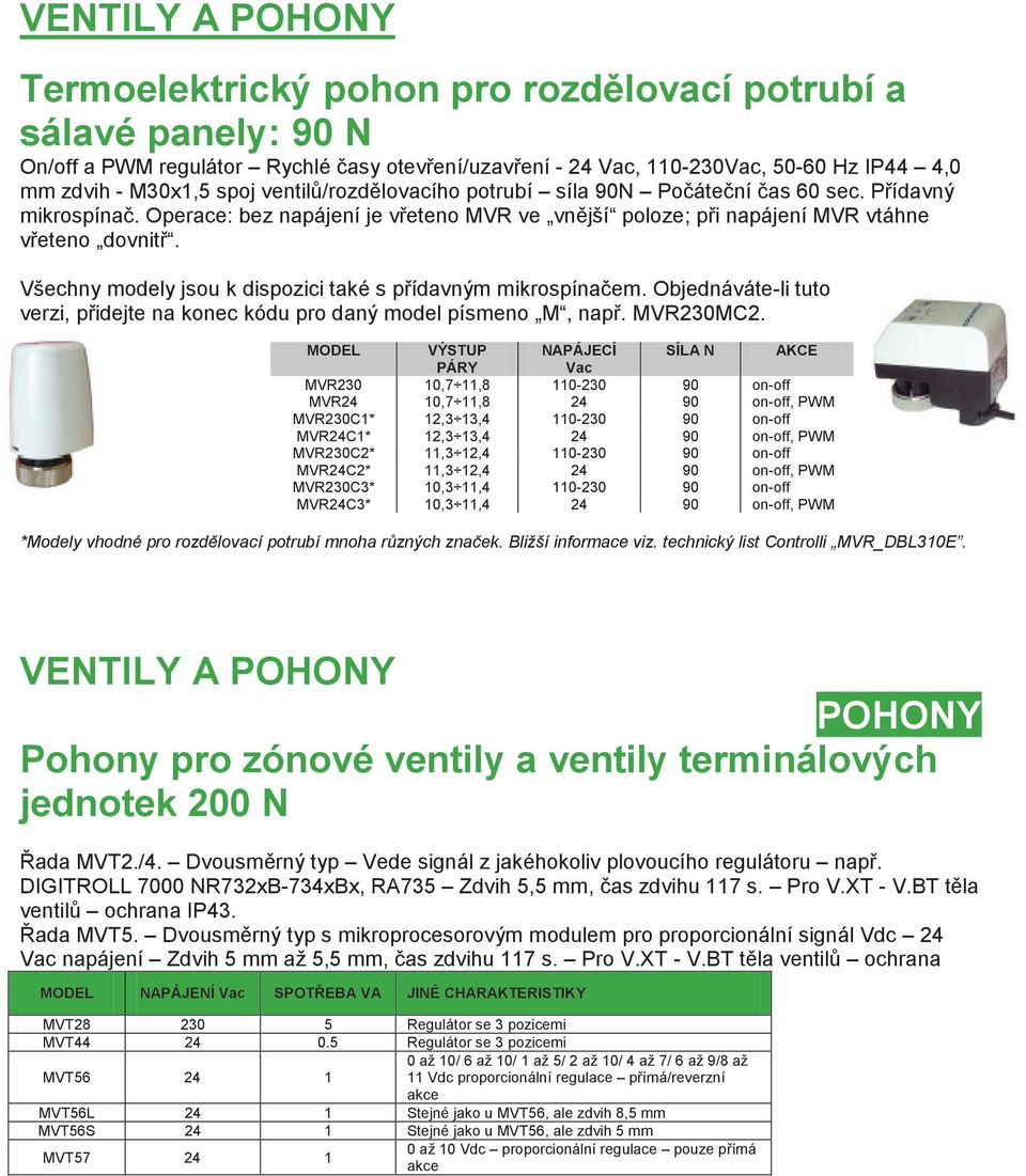 Všechny modely jsou k dispozici také s přídavným mikrospínačem. Objednáváteli tuto verzi, přidejte na konec kódu pro daný model písmeno M, např. MVR230MC2.