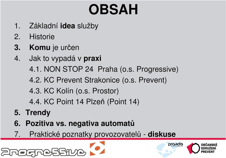 s. Prevent) 4.3. KC Kolín (o.s. Prostor) 4.4. KC Point 14 Plzeň (Point 14) 5.