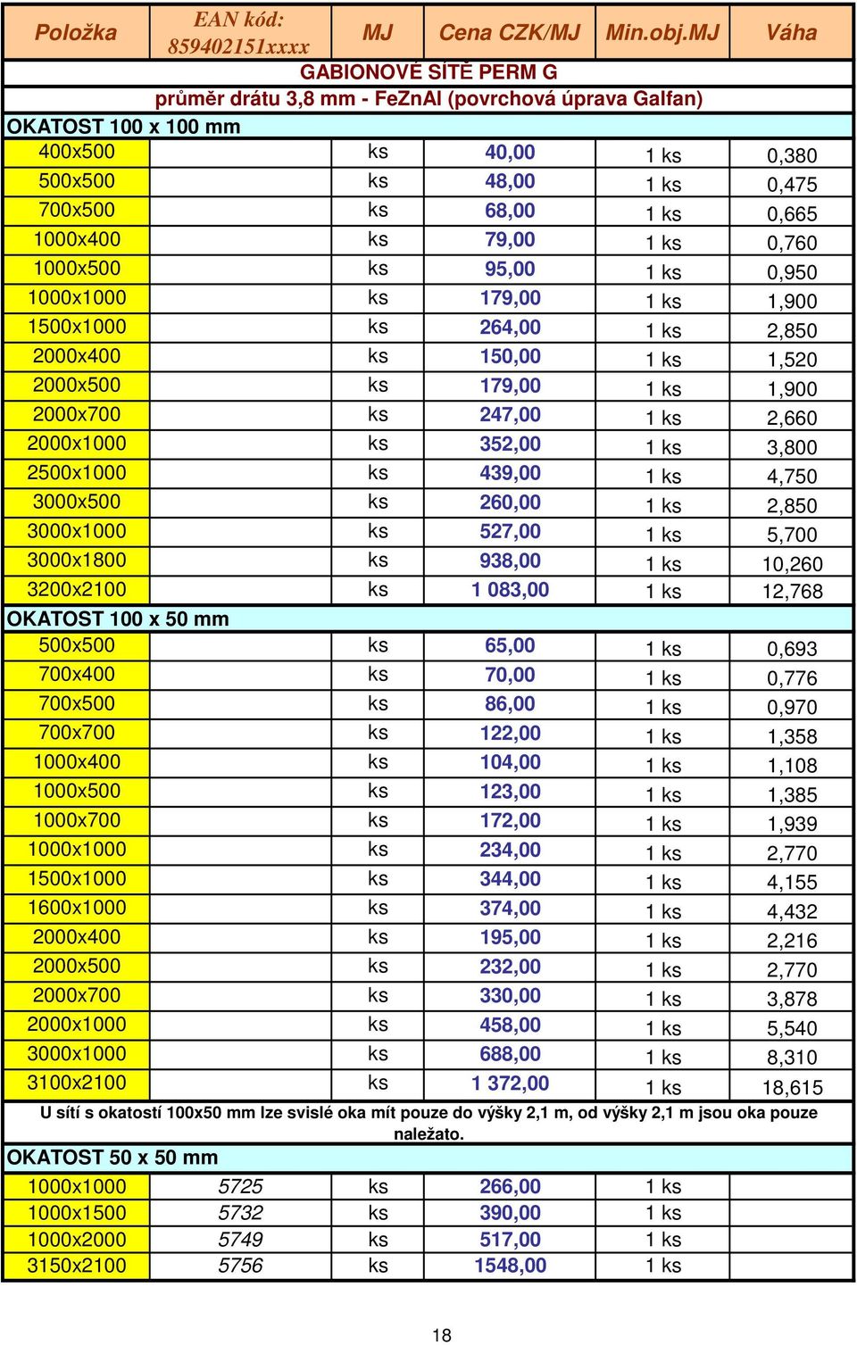 2000x1000 ks 352,00 1 ks 3,800 2500x1000 ks 439,00 1 ks 4,750 3000x500 ks 260,00 1 ks 2,850 3000x1000 ks 527,00 1 ks 5,700 3000x1800 ks 938,00 1 ks 10,260 3200x2100 ks 1 083,00 1 ks 12,768 OKATOST