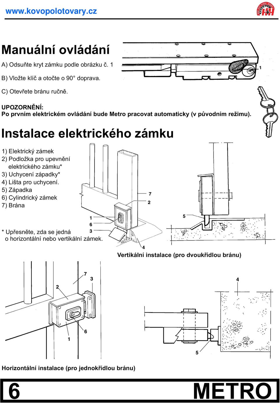 Instalace elektrického zámku 1) Elektrický zámek 2) Podložka pro upevnìní elektrického zámku* 3) Uchycení západky* 4) Lišta pro uchycení.