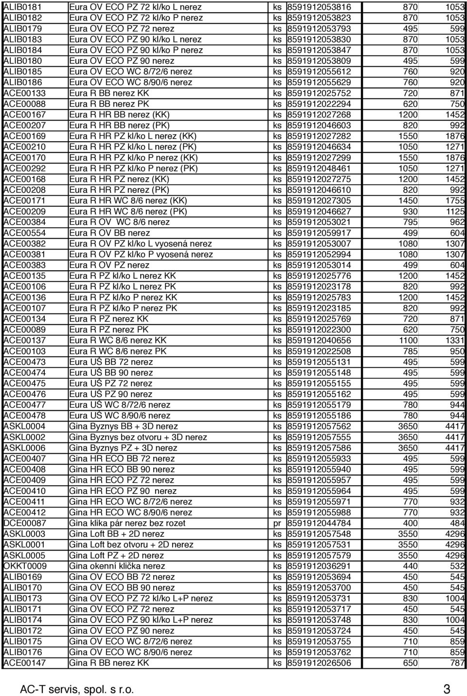 ALIB0185 Eura OV ECO WC 8/72/6 nerez ks 8591912055612 760 920 ALIB0186 Eura OV ECO WC 8/90/6 nerez ks 8591912055629 760 920 ACE00133 Eura R BB nerez KK ks 8591912025752 720 871 ACE00088 Eura R BB