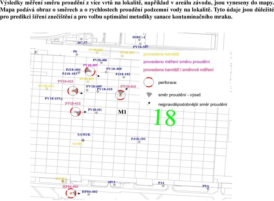 Mapa podává obraz o směrech a o rychlostech proudění podzemní vody na