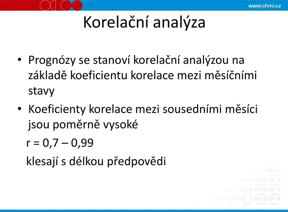 měsíčními stavy Koeficienty korelace mezi
