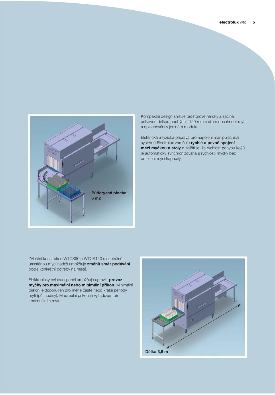 rychlostí my ky bez omezení mycí kapacity. P dorysná plocha 6 m2 Zvláštní konstrukce WTCS90 a WTCS140 s centráln umíst nou mycí nádrží umož uje zm nit sm r podávání podle konkrétní pot eby na míst.