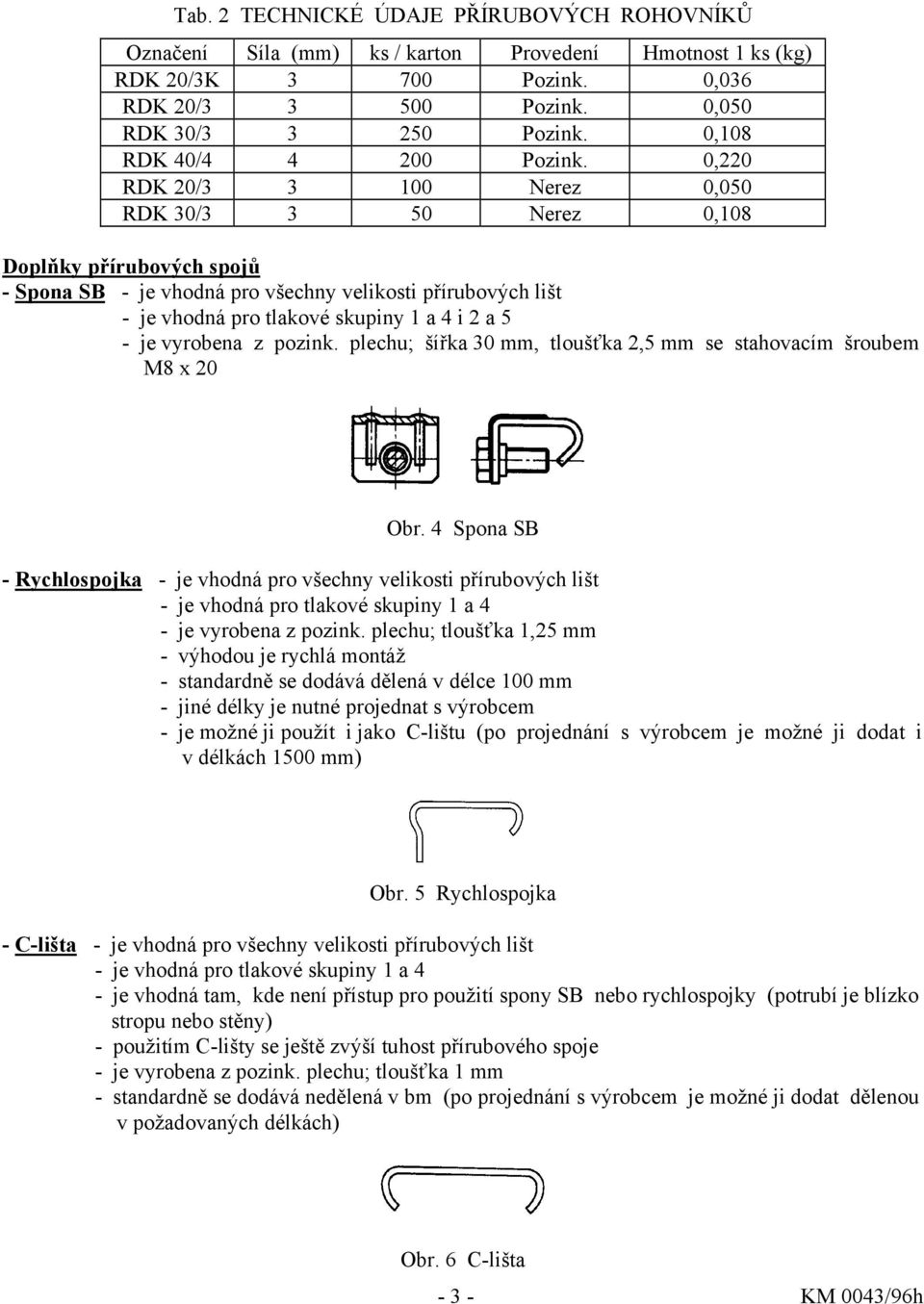 0,220 RDK 20/3 3 100 Nerez 0,050 RDK 30/3 3 50 Nerez 0,108 Doplňky přírubových spojů - Spona SB - je vhodná pro všechny velikosti přírubových lišt - je vhodná pro tlakové skupiny 1 a 4 i 2 a 5 - je