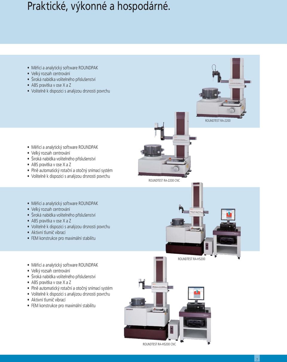Měřicí a analytický software ROUNDPAK Velký rozsah centrování Široká nabídka volitelného příslušenství ABS pravítka v ose X a Z Plně automatický rotační a otočný snímací systém Volitelně k dispozici