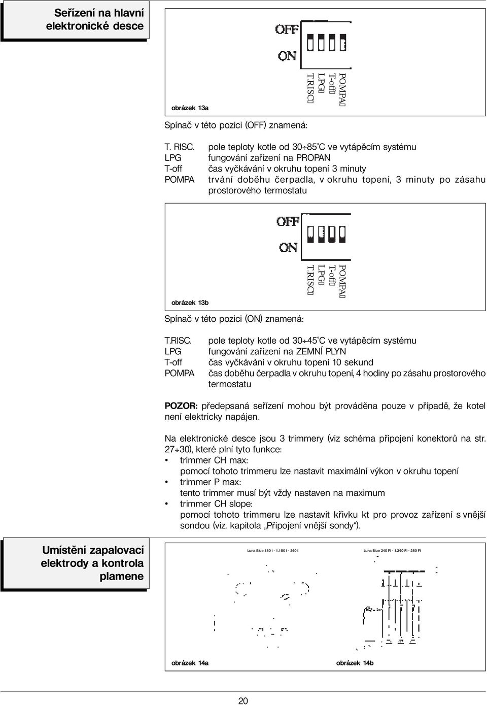 prostorového termostatu obrázek 13b Spínač v této pozici (ON) znamená: T.RISC.