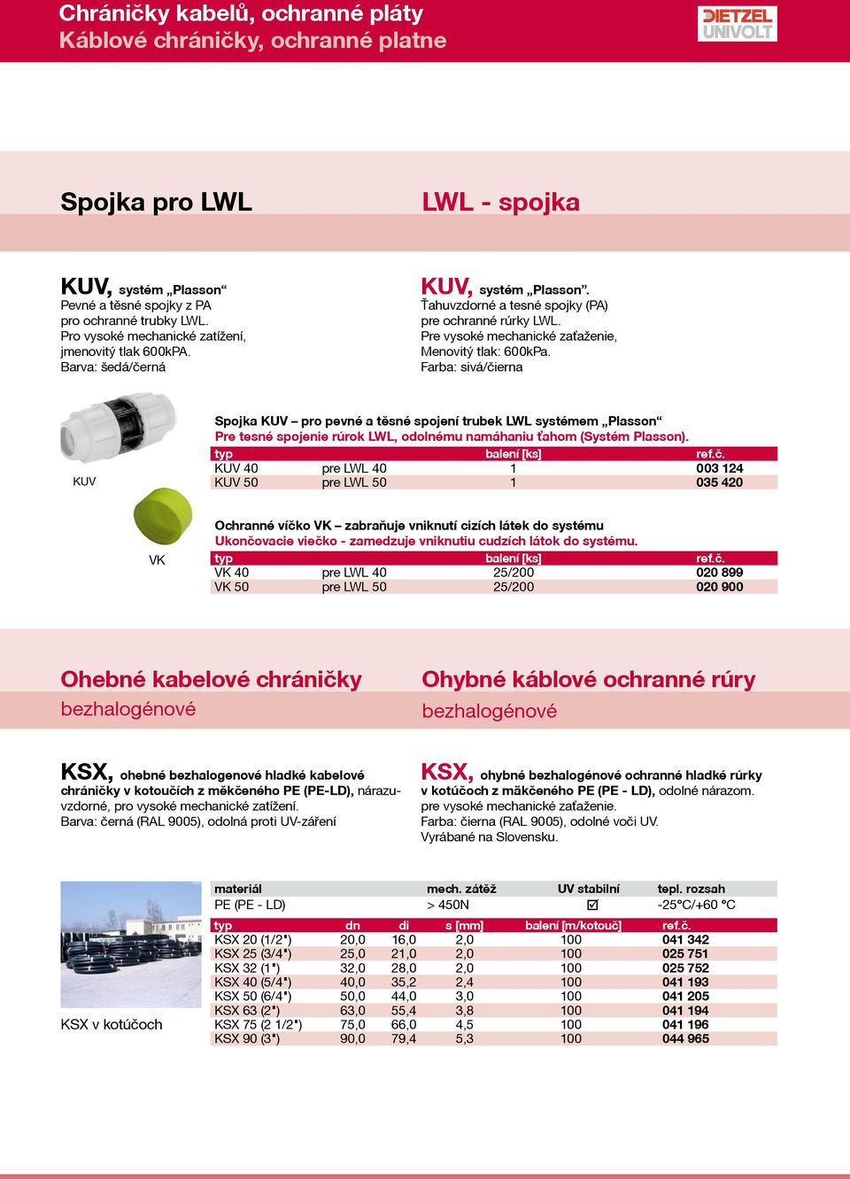 Farba: sivá/èierna KUV Spojka KUV pro pevné a těsné spojení trubek LWL systémem Plasson Pre tesné spojenie rúrok LWL, odolnému namáhaniu ťahom (Systém Plasson).