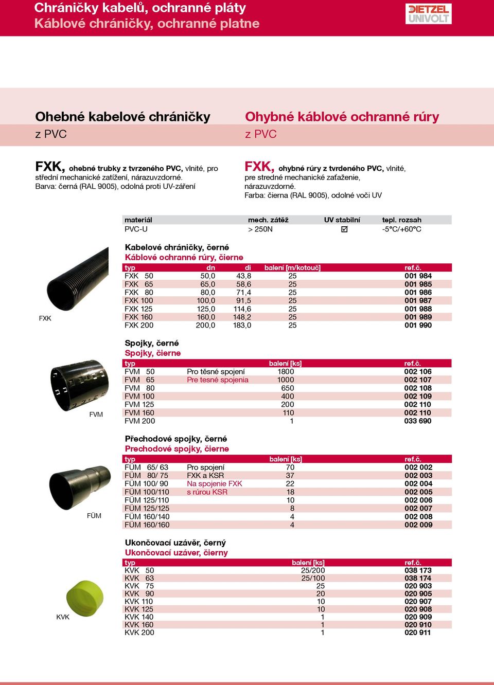 zátěž UV stabilní tepl. rozsah PVC-U > 250N þ -5 C/+60 C FXK Kabelové chráničk