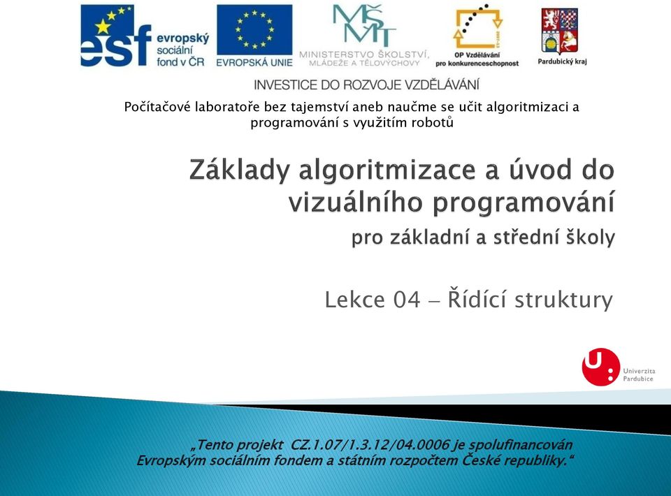 Řídící struktury Tento projekt CZ.1.07/1.3.12/04.