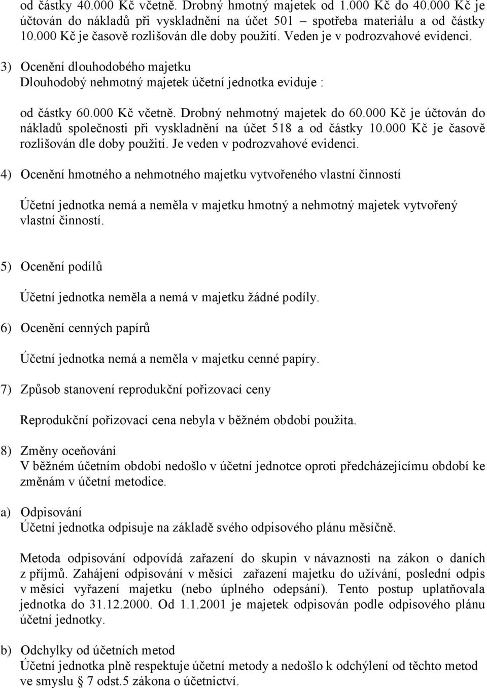 Drobný nehmotný majetek do 60.000 Kč je účtován do nákladů společnosti při vyskladnění na účet 518 a od částky 10.000 Kč je časově rozlišován dle doby použití. Je veden v podrozvahové evidenci.