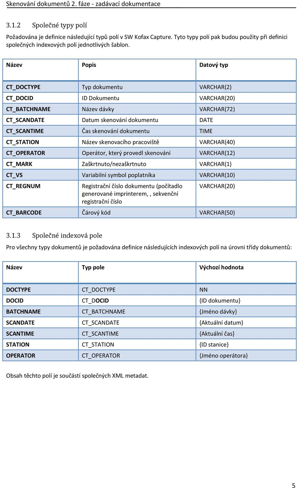 dokumentu TIME CT_STATION Název skenovacího pracoviště VARCHAR(40) CT_OPERATOR Operátor, který provedl skenování VARCHAR(12) CT_MARK Zaškrtnuto/nezaškrtnuto VARCHAR(1) CT_VS Variabilní symbol