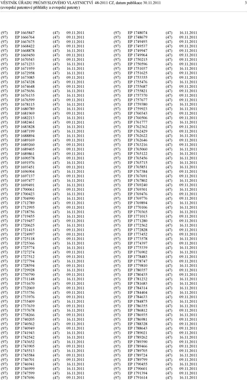1696904 EP 1697137 EP 1697477 EP 1699491 EP 1700061 EP 1700423 EP 1704990 EP 1712789 EP 1712995 EP 1718756 EP 1719455 EP 1719457 EP 1720625 EP 1721415 EP 1724997 EP 1725118 EP 1725366 EP 1725774 EP