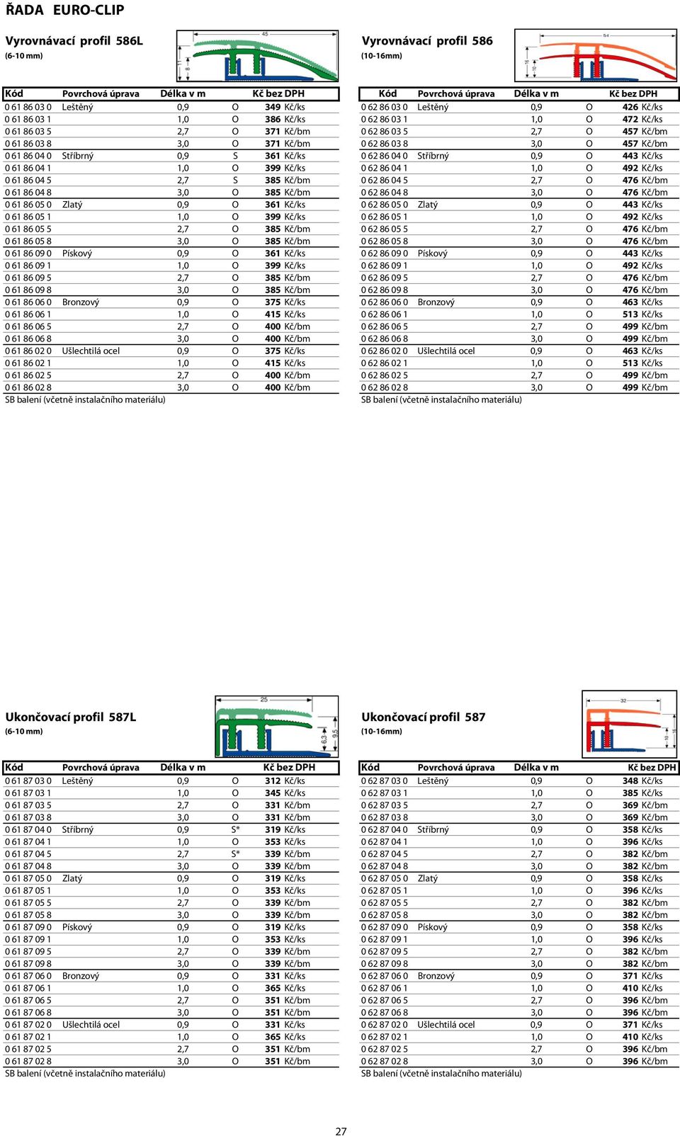 61 86 04 0 Stříbrný 0,9 S 361 Kč/ks 0 62 86 04 0 Stříbrný 0,9 O 443 Kč/ks 0 61 86 04 1 1,0 O 399 Kč/ks 0 62 86 04 1 1,0 O 492 Kč/ks 0 61 86 04 5 2,7 S 385 Kč/bm 0 62 86 04 5 2,7 O 476 Kč/bm 0 61 86