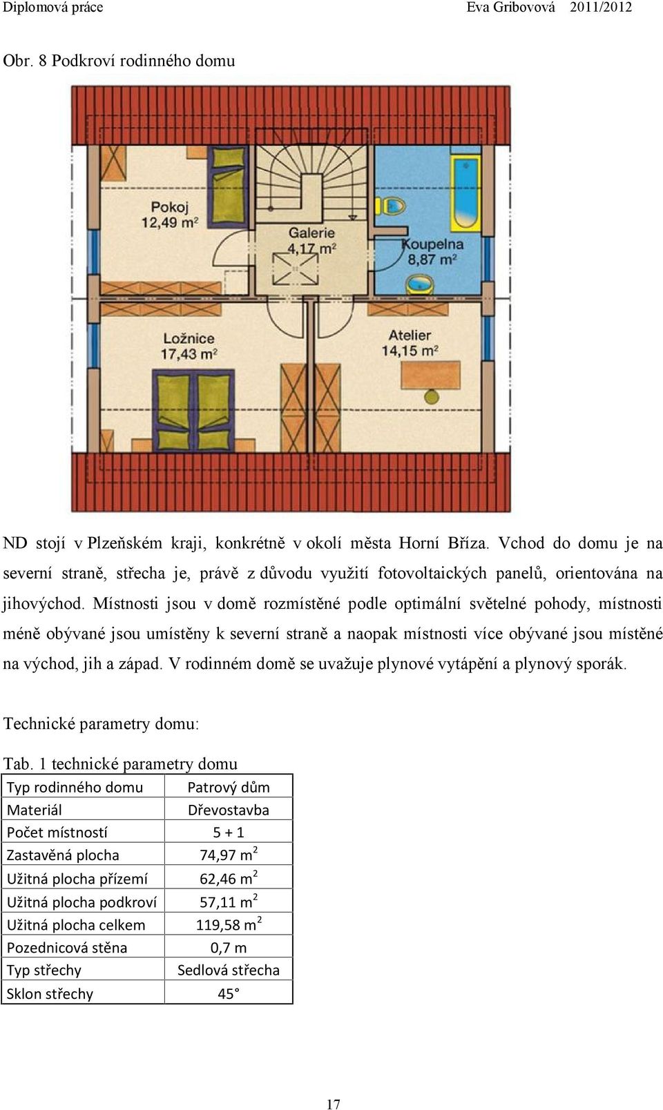 Místnosti jsou v domě rozmístěné podle optimální světelné pohody, místnosti méně obývané jsou umístěny k severní straně a naopak místnosti více obývané jsou místěné na východ, jih a západ.