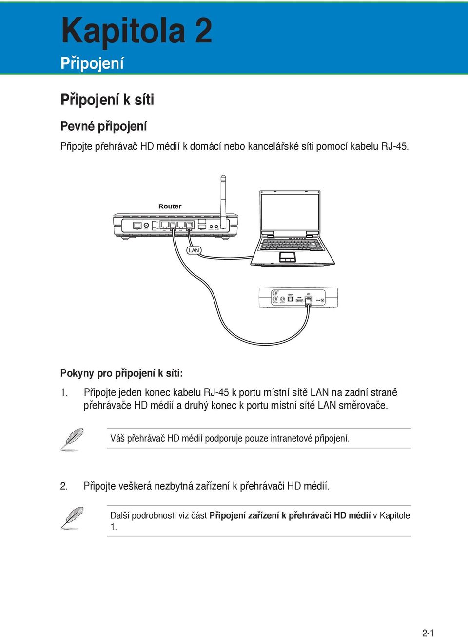 pomocí kabelu RJ-45. Pokyny pro připojení k síti: 1.
