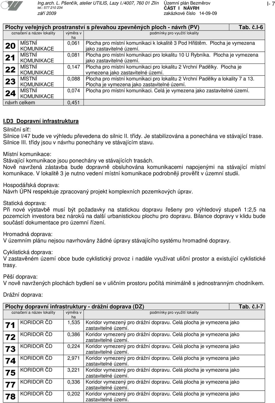 MÍSTNÍ 0,147 Ploc pro místní komunikaci pro lokalitu 2 Vrchní Padělky. Ploc je 22 KOMUNIKACE vymezena jako zastavitelné území.