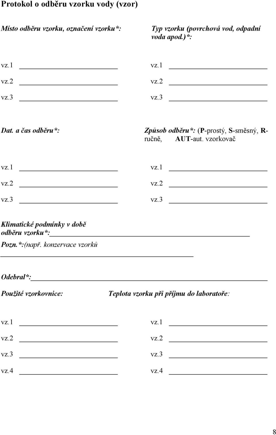 a čas odběru*: Způsob odběru*: (P-prostý, S-směsný, R- ručně, AUT-aut.