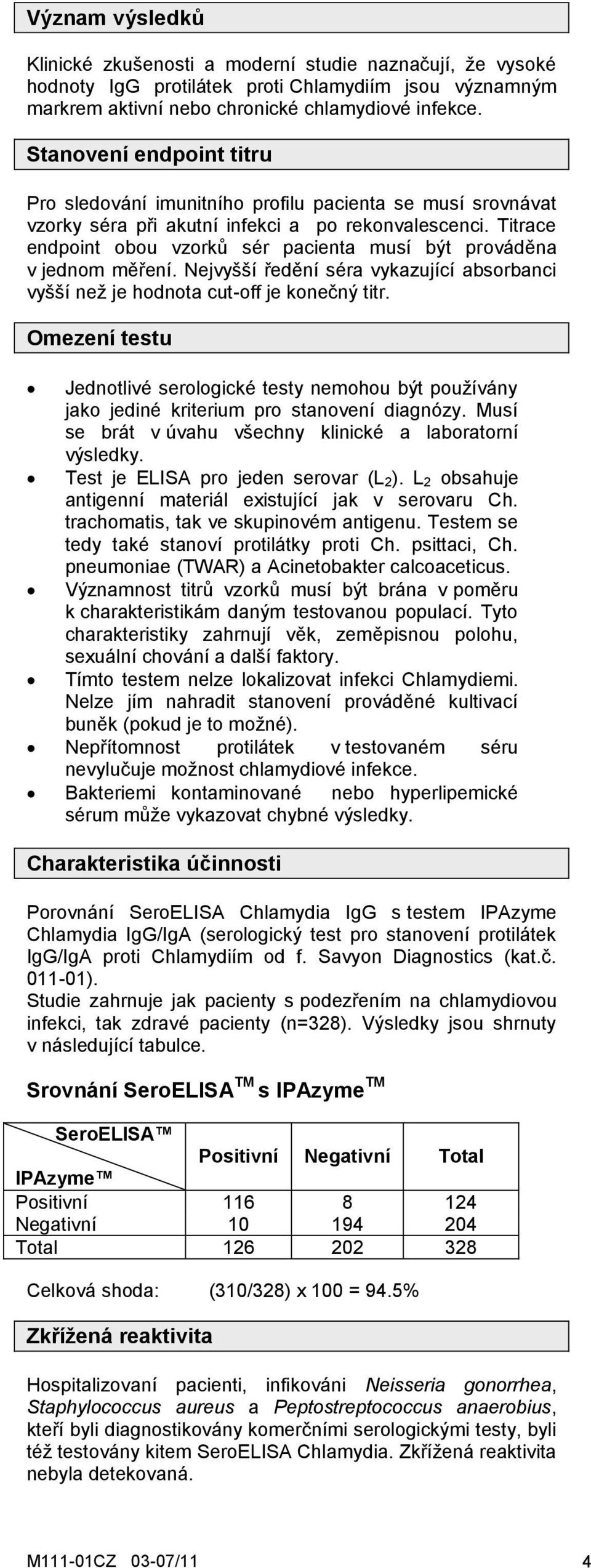 Titrace endpoint obou vzorků sér pacienta musí být prováděna v jednom měření. Nejvyšší ředění séra vykazující absorbanci vyšší než je hodnota cut-off je konečný titr.