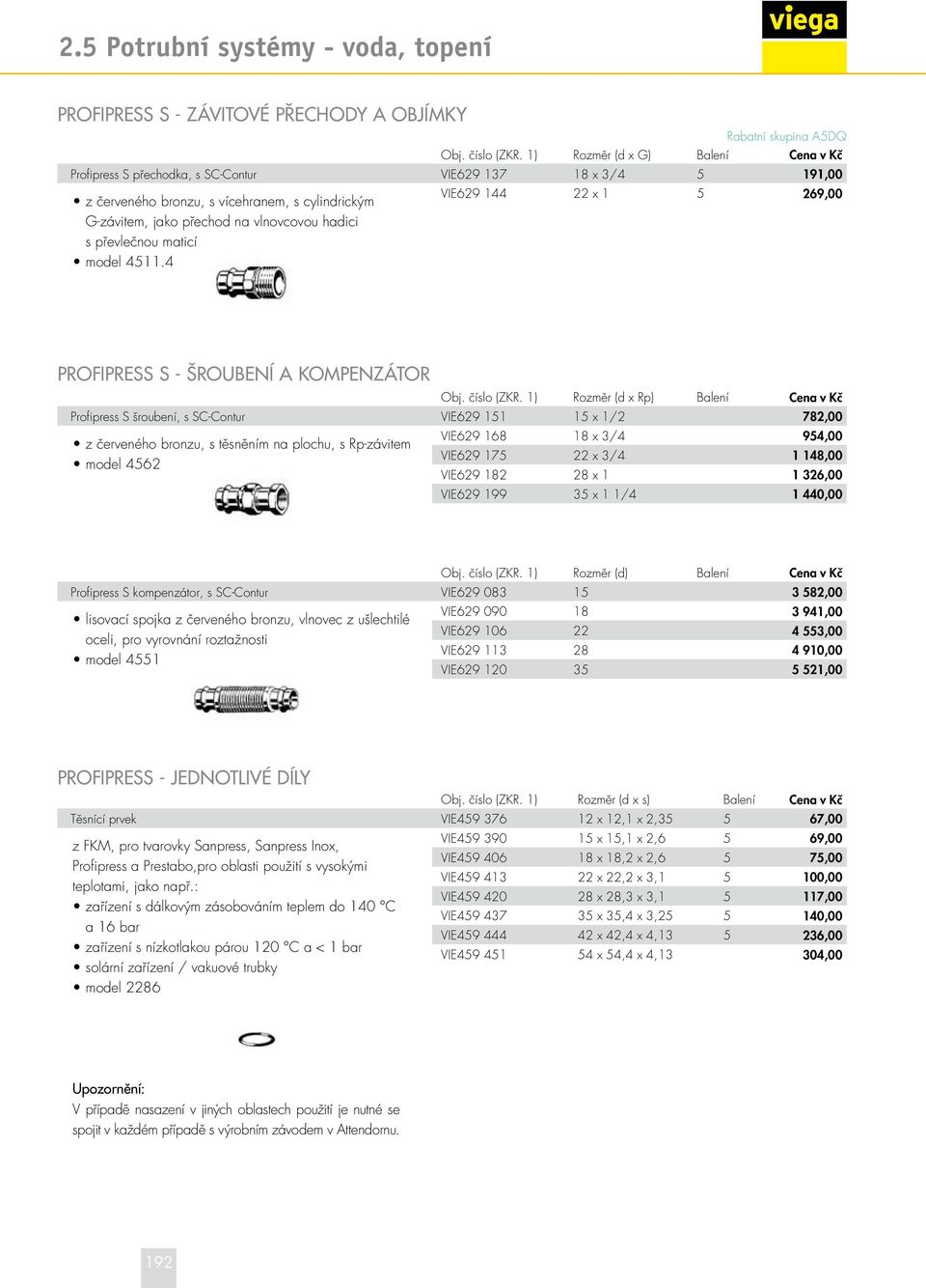 převlečnou maticí model 4511.4 VIE629 144 22 x 1 5 269,00 PROFIPRESS S - ŠROUBENÍ A KOMPENZÁTOR Obj. číslo (ZKR.