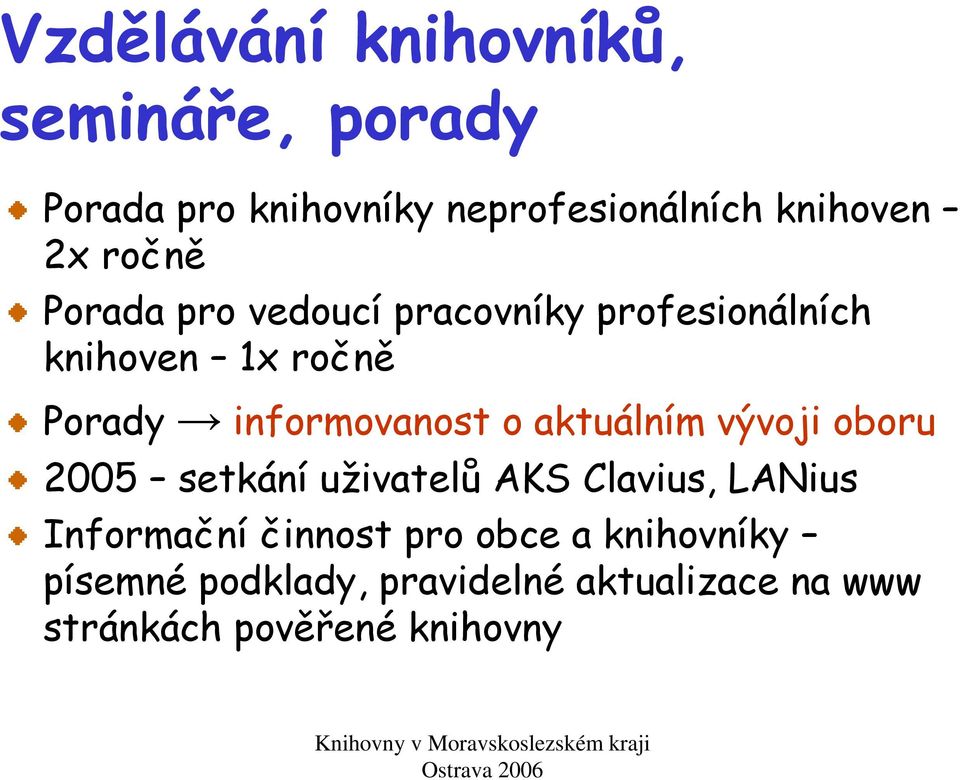 o aktuálním vývoji oboru 2005 setkání uživatelů AKS Clavius, LANius Informační činnost pro